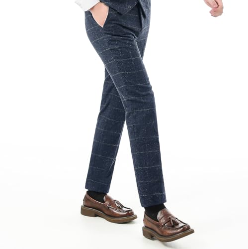 Mens Plaid Tweed Herringbone Suit Pants Casual Slim Fit Wool Vintage Dress Trousers3