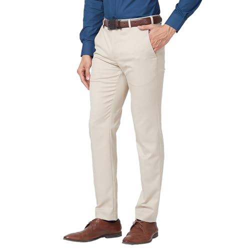 Image of Park Avenue Men's Mid Rise Neo Fit Polyester Blend Stripe Pattern Flat Front Formal Regular Fit Trouser