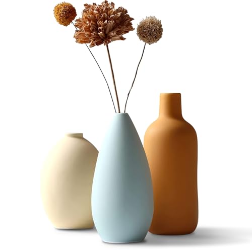 El Mejor Listado de Jarrones los preferidos por los clientes. 43 AZYAAXZM Jarrón de Cerámica Colorido Juego 3, Floreros Decorativo para Centro de Mesa Jarrones Pequeño Clásico Moderno de Flores Minimalista Mini Florero Mate para Decoración...