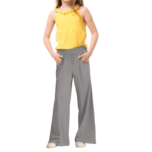 Girls Oversized Wide Leg Sweatpants Elastic Drawstring Kids Baggy Straight Leg Track Pants Plain Pockets Casual Clothes