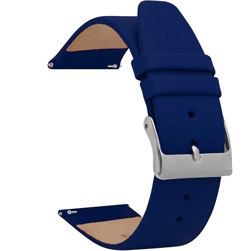 Bandini Correa de reloj de piel de liberación rápida, color azul real, clásica, correa de repuesto delgada para correas de reloj clásicas y inteligentes, hebilla plateada, 20 mm