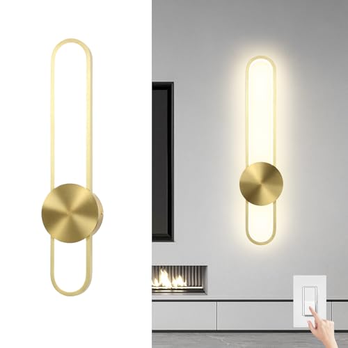 Image of JAYMP Modern Wall Sconce 4000K Dimmable LED Wall Light Fixture, Hardwired Wall Lamp for Living Room, Dining Room, Bedroom, Hallway, Lobby, Entryway, 1 Pack (Brushed Gold, H56cm /22inch)