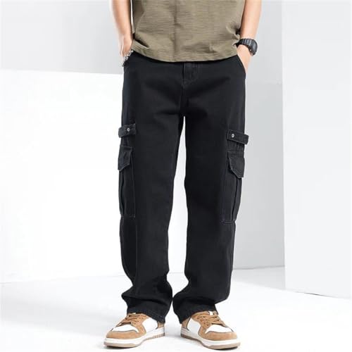 Men Loose Fit Baggy Pants Wide Leg Jeans Black Gray Streetwear Multi-Pockets Cargo Jeans4