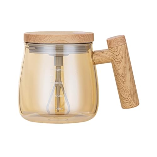 自動撹拌マグ - 目盛線付き電動ミックスガラスマグ,ジュース・全自動ミキシングカップ 注目モデル 高見え電動コーヒーカップ メープルカラーブレックファストカップ牛乳・ミルクティー・豆乳用電動ミキシングマグ