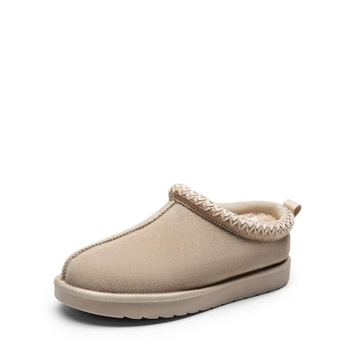 DREAM PAIRS Women's Fuzzy Cozy Slippers Genuine Suede Indoor Outdoor Fluffy Home Comfy Winter Slip On Cute Warm Memory Foam Furry Shoes FuzzyEasy,Size 9,Sand,SDSL2412W