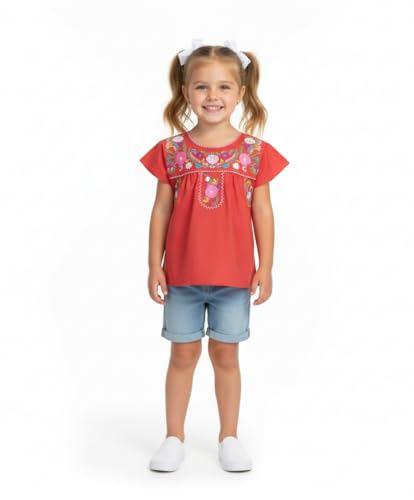 Image of unik Girls Cotton Embroidered Floral Blouse for Birthdays, Cultural Events, Cinco De Mayo
