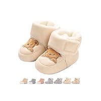 Baby Boys Girls Winter Warm Fleece Booties Snow Boots Newborn Non-Slip Soft Sole Sock Shoes Slippers Toddler Cotton Thermal Adjustable Crawling Barefoot Walker Shoes Brown Bear Khaki 12-18 Months