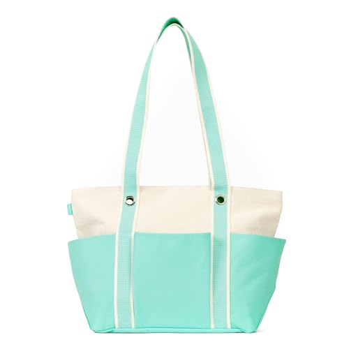 THIRTY-ONE Gifts Canvas Carryall Tote Bag with Pockets, Zipper Canvas Tote Bag for Beach, Work, or Home, Caribbean Blue Colorblock
