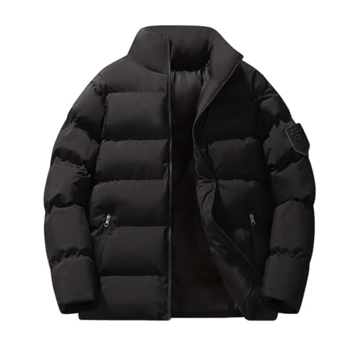 LinRim Doudoune de vélo avec col, poignets chauds, couleur unie, fermeture éclair, veste homme, doudoune homme sans capuche hiver homme noir, Noir , 5XL