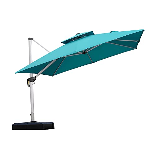 PURPLE LEAF 10ft Patio Umbrella Outdoor Square Umbrella Large Cantilever Umbrella Windproof Offset Umbrella Heavy Duty Sun Umbrella for Garden Deck Pool Patio, Turquoise Blue