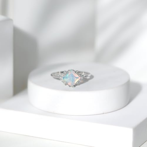 Natural Opal 5mm Princess Cut Engagement Ring for Women, AAA Quality, Opal Diamond Ring (Ready to Gift)3