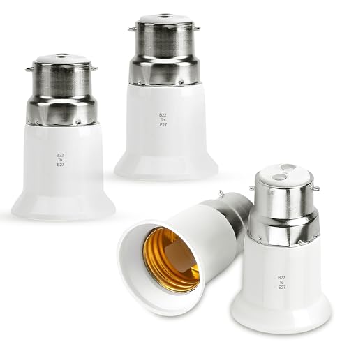 Image of GLUN LED Bulb Converter Holders (B22 Pin to E27 Ring), Pack of 4 White Bulb Pins Converter, for Office, Basement, Room, & Home Use