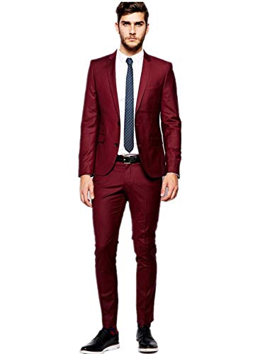 Costume de soirée formelle bordeaux HOTK avec revers à cran