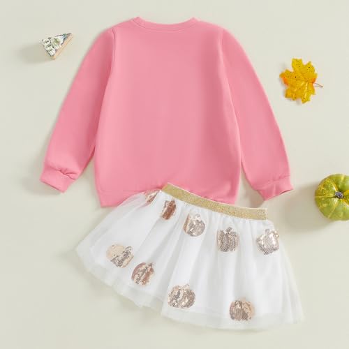 KMBANGI Kids Toddler Baby Girl Thanksgiving Outfits Fall Babe Embroidery Sweatshirt Pumpkin Tulle Dress Tutu Skirt Set Fall4