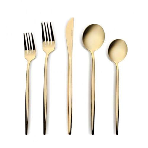 Karaca Orion 60-teiliges Besteck Set Gold für 12 Personen - Edelstahl, Messer, Gabel, Löffel, glänzende Messer und Gabeln Küchenbesteck Set