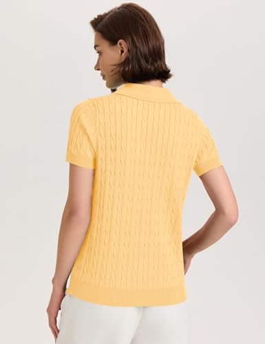 Image of Micoson Womens Short Sleeve Sweater Tops Lapel V Neck Polo Shirts 2026 Summer Cable Knit Loose Blouse Business Casual Outfits