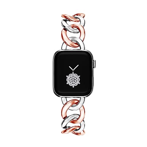Kolgios 38/40/41mm Sliver/Rosegold Cool Women Chain Metal Smartwatch Bands Compatible for Apple Watch Bands Series 9/8/7/6/SE/5/4 Replacement Watch Strap for Iwatch 8/9 Gift for Her