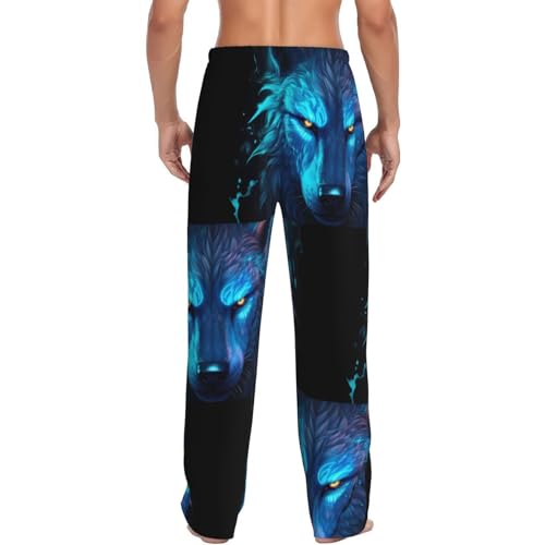 Mens Pajama Pants Bottoms with Pockets, Futuristic Blue Light Wolf Comfort Pj Lounge Pants Soft Sleep Pants for Men3