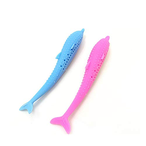 Baugger - Catnip Brinquedos Peixe Forma de Escova de Dentes com Catnip Silicone Molar Vara Dentes Li