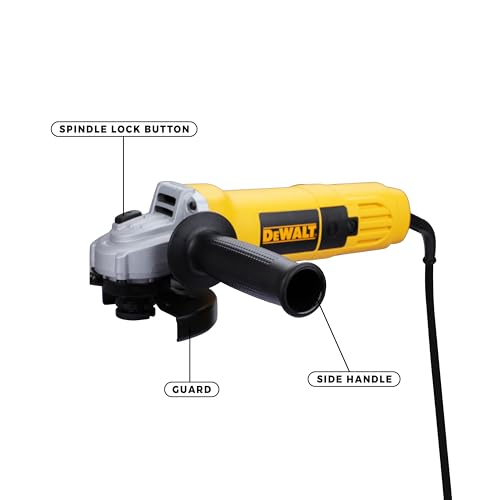 Image of DEWALT DW801-IN, 850W, 4'' (100mm) Heavy Duty Angle Grinder Engineered For Heavy Duty Applications with Spindle Lock and Toggle switch, 2 Year Warranty (SIDE HANDLE INCLUDED)