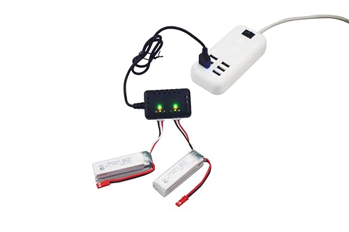 sea jump 2PCS 2S 7.4V 600mAh Li-ion Battery with 2in1 Charger Suitable for XK A280 A160 A300 RC Remote Controlled Aircraft Fixed Wing Battery Glider Sircraft Model Toy Accessories