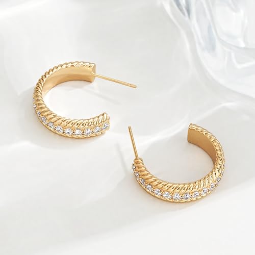 FETTERO Gold Hoop Earrings for Women - 14K Gold Plated Bold Statement Hoops 925 Sterling Silver Post Lightweight Chunky Gold Earrings