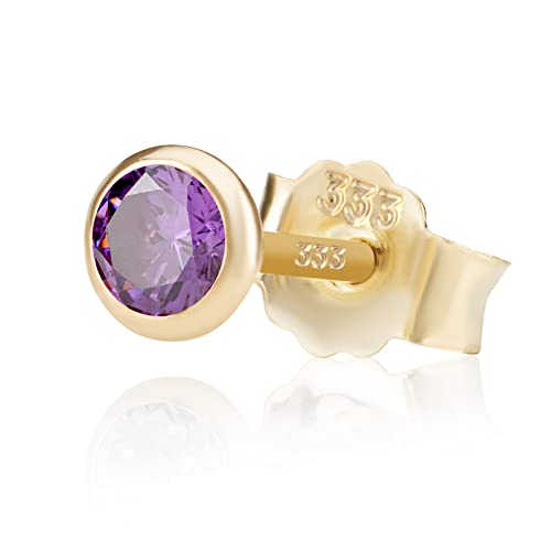 NKlaus Einzel 4,0mm 333 Gelb Gold 8 Karat Ohrstecker Kristall Zirkonia Amethyst Butterfly Verschluss Damen Mädchen 3369