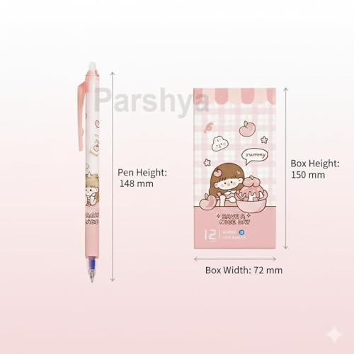 Image of Alokik 12 Pcs Cute Peach Girl Erasable Gel Pen Set 0.5mm Fine Tip Blue Ink - Cartoon Retractable Gel Pens with Eraser Tip, Smooth Writing Pens for Kids Girls School Office Supplies Stationery