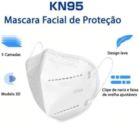 Máscaras KN95 Branca Lisa Adulta FPP2 PFF2 Filtragem De 95% - 5 Unidades - GL Brazil