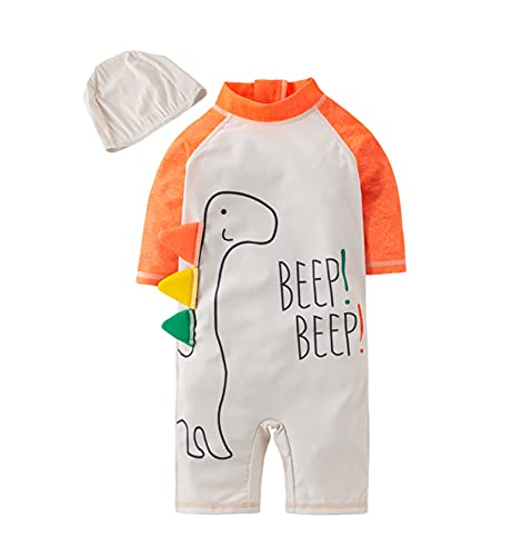 Amberetech Kid Baby Boys One-Piece Rash Guard Swimsuit Toddlers Zipper Bathing Suit Swimwear With Hat Surfing Suit Upf 50+ (Dinosaur Beep Beep, 18-24 Months) #TOP23
