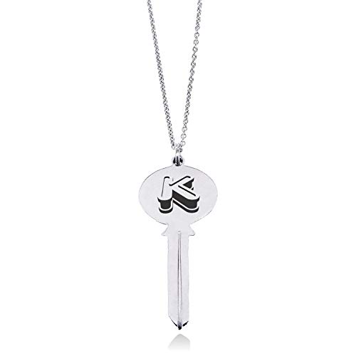 Tioneer Stainless Steel Letter K Initial 3D Monogram Oval Head Key Charm Pendant Necklace