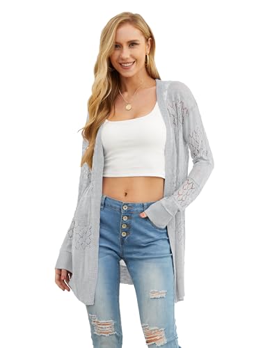 Image of GRECERELLE Lightweight Cardigan Sweaters for Women Crochet Knit Open Front Long Sleeve Loose Casual Boho Summer Beach Coverup