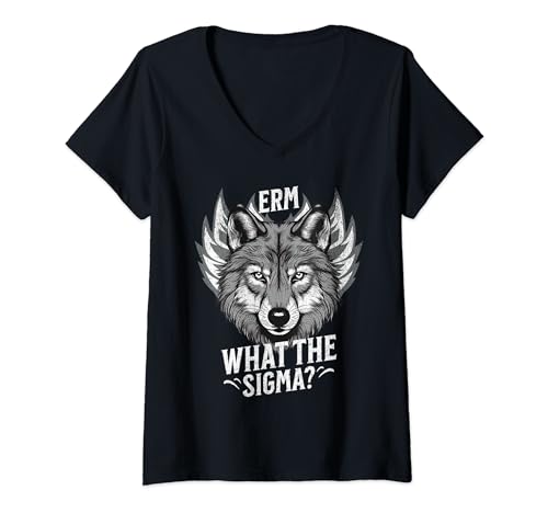 Damen Erm What The Sigma Ironic Meme Zitat Cool T-Shirt mit V-Ausschnitt