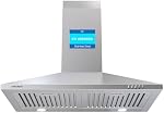 Wall Mount Range Hood 30 inch, 450CFM | Stainless Steel, CRYSTAL WHITE 12000K LEDs, Baffle Filters, Ducted/Ductless Convertible (Charcoal Included)