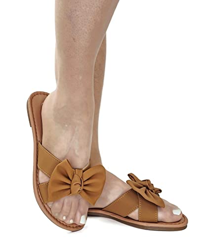 Image of Tiara Women's Sandals Slip On Slide Flat with Twist Knot Bow
