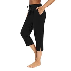 Sarin Mathews Womens Capri Yoga Pants Loose Workout Joggers Drawstring Sweatpants Lounge Pajama Capris Pants with Pockets