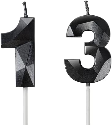 Yiran 13rd Birthday Candles, Number 13 Candle, Black Candles, Cake Topper Decorations for Birthday Party, Wedding Anniversary Celebration Supply