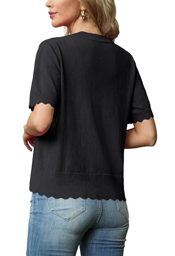 GRECERELLE Womens Summer Lightweight Short Sleeve Cropped Cardigan V-Neck Knit Sweater Shrug for Dressy2