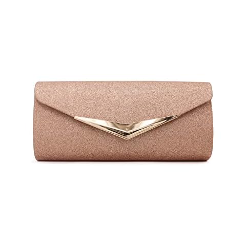 Women's V Shape Envelope Style Clutch Evening Bag For Wedding Bridal Prom Party (Rose gold) Cover