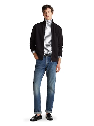 Tommy Hilfiger Moletom masculino de lã de peso médio com zíper, Preto, GG