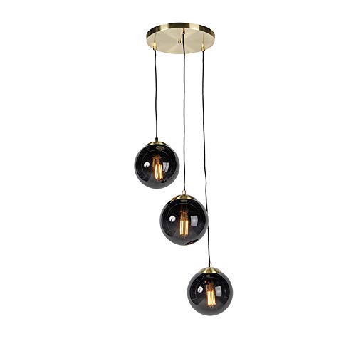 Qazqa rústico Lámpara colgante sobre la mesita de noche junto a la cama, dormitorio, lámpara Art Deco de moda, vidrio/Acero Esfera/Alargada Adecuado para LED Max. 3 x 25 Watt