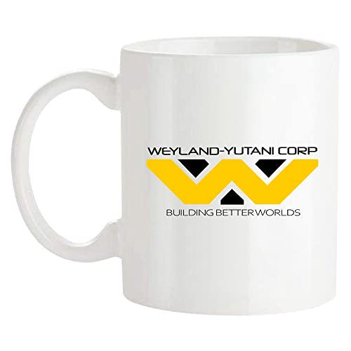 Fonhark - Aliens Mug, WEYLAND YUTANI CORP Logo, Building Better Worlds, 11 Oz Novelty Coffee Mug/Cup, White