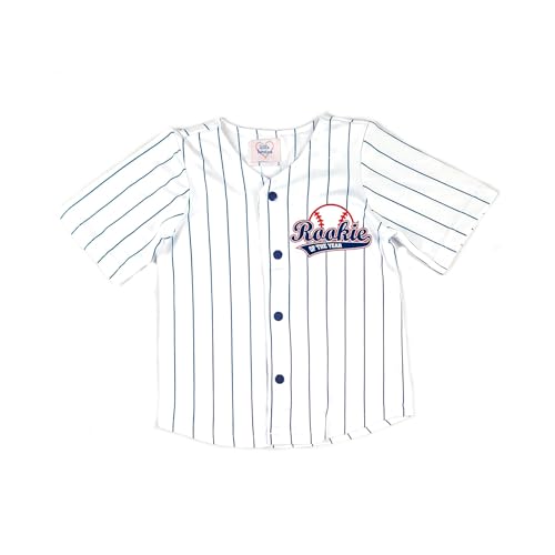 First Birthday Rookie Of The Year Baseball Uniform With Free Wall Banner Navy Blue Pinstriped Jersey Pants Outfit Set