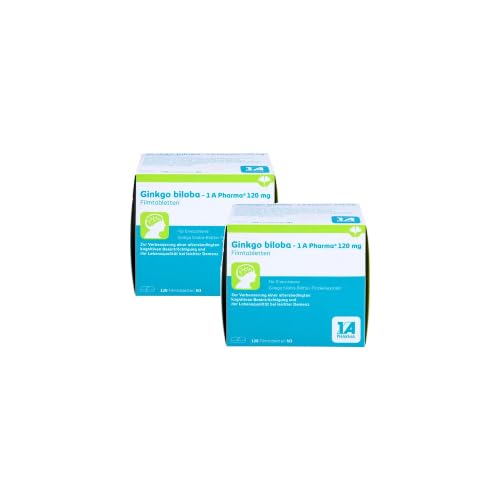 Ginkgo biloba- 1 A Pharma 120 mg | 2x120 Filmtabletten | Gedächtnisstärkung | Mit Extrakt aus Ginkgo-Blättern, natürliche Gedächtnisstärkung bei leichter Demenz, für Erwachsene ab 18 Jahren