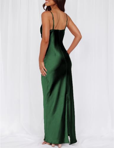 Image of Formal Satin Silk Spaghetti Strap Maxi Dresses for Women Wedding Guest