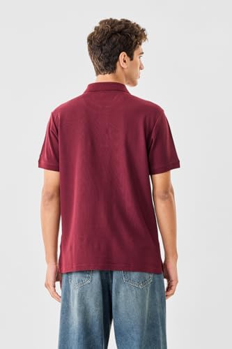 Image of SNITCH Men Polo T-Shirt | Modern Zip Closure & Textured Weave Design | 100% Cotton Breathable Fabric & Regular Fit Minimalist Style, Versatile Casual Wear