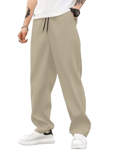 Image of MULAVRI Solid Drawstring Relexed Fit Modern Straight Leg Pants for Men's