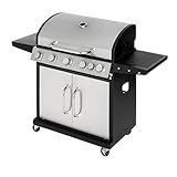 Woodland Grill 5 Burner Gas BBQ With 1 Side Burner – Cast Iron Cooking Grid, Stainless Steel Burners, Warming Rack & Storage Cabinet – Outdoor Garden Barbecue Grill - OC01BQ51005 [2025]