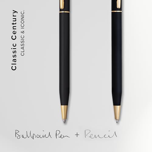 Image of Cross Century, Black, Ballpoint Pen and 0.7mm Pencil Set, with 23 Karat Gold Plated Appointments (250105WG)