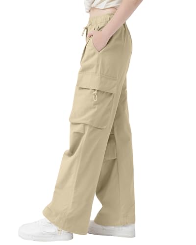 Image of AOWKULAE Girls Cargo Pants Casual Drawstring Jogger Sportswear Parachute Pants